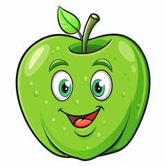 Happy Green Apple Cartoon Vector Illustration