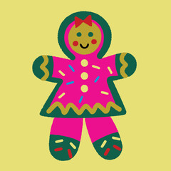 Cute Gingerbread Girl Cookie Illustration