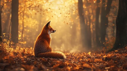 Majestic Red Fox in Autumn Forest A Golden Hour Scene