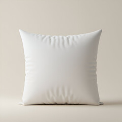 Blank white pillow mockup on beige background. Simple, neutral pillow featuring soft texture against a muted backdrop.