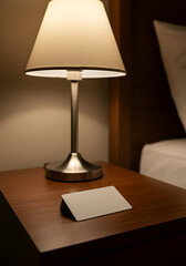 Empty White Sign on Nightstand with Warm Light Lampv