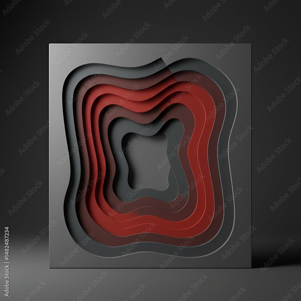 Poster abstract geometric design with layered colors in a gray and red tones. intricate, stylized form with
