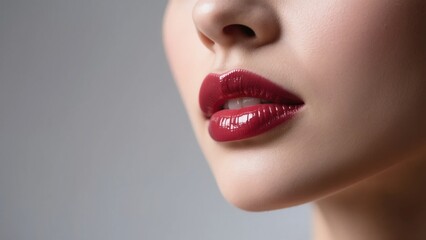 Naklejka premium Close-up of a person's lips with red lipstick