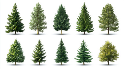 Obraz premium Set of pine trees isolated on white background