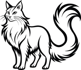 Obraz premium Norwegian Forest Cat silhouette, Line art vector illustration of a Norwegian Forest Cat standing proudly with its thick coat