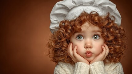 Delightful wonder a young chefs expression against a warm backdrop