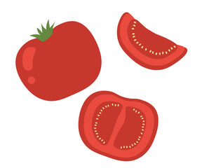 Simple flat cartoon illustration of tomato in the cut