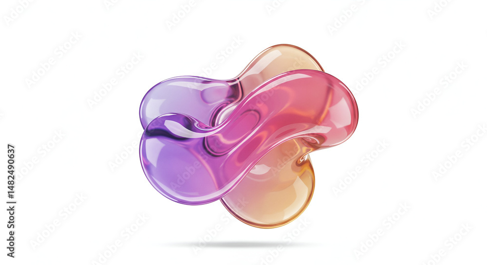 Poster abstract multicolored fluid forms in a vibrant gradient of pink and purple, isolated against a plain