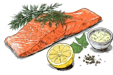 Salmon Slice Dream Fresh with Colorful Culinary Illustration Delight.