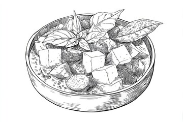 Tofu Bowl Sketch Vegan Delight in HandDrawn Style.