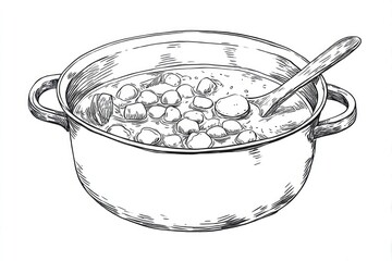 Rustic Dumpling Soup Sketch Hearty Meal with HandDrawn, and Kitchen Comfort.