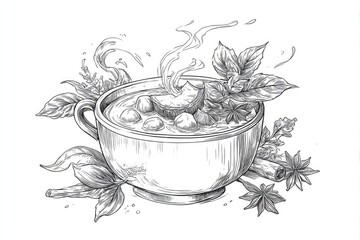Spiced Cider Sketch Cozy Drink Illustration with Star Anise.