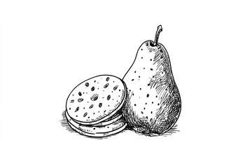 Pear  Cracker Delight Black and White Sketch.