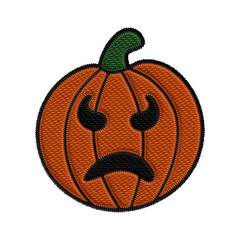 Jack-o'-lantern with furrowed brows and a tight frown, expressing frustration or anger. Ideal for Halloween embroidery with bold emotions and character-rich designs.