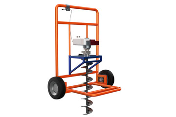 HOLE DIGGER GASOLINE AUGER SOIL DRILL Wheeled Post HANDHELD MACHINE FOR EARTH GROUND, Compact Soil Auger Machine for Planting Trees or Installing Fences, Facing Forward Wheels on a PNG Transparent 