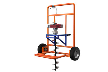 HOLE DIGGER GASOLINE AUGER SOIL DRILL Wheeled Post HANDHELD MACHINE FOR EARTH GROUND, Compact Soil Auger Machine for Planting Trees or Installing Fences, Facing Forward Wheels on a PNG Transparent 