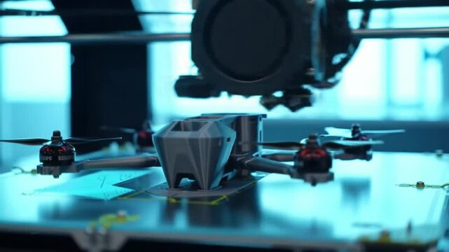 3D printing a drone frame in a modern workshop with advanced technology