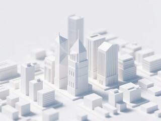 3D Model of a Cityscape with Various Buildings
