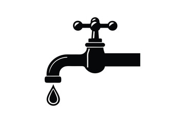 Silhouette art illustration of a vintage bathroom faucet.eps