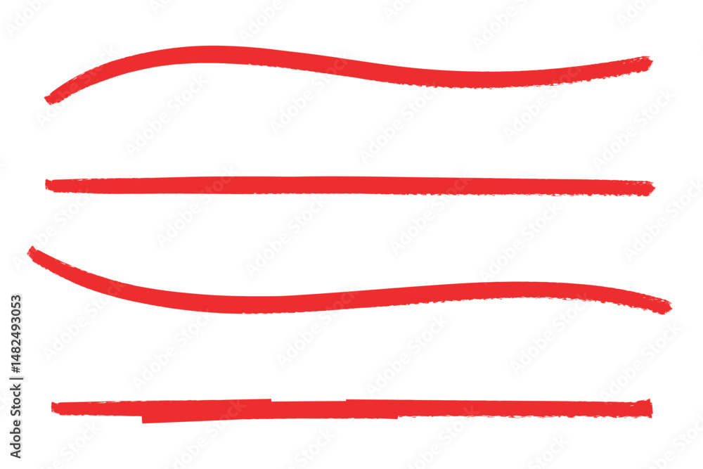 Aufkleber set of hand drawn red brush line vector design element doodle lines underline scribble