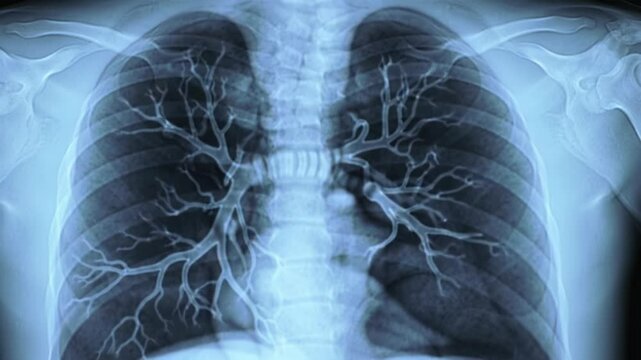 This educational presentation explores lung anatomy using a detailed X-ray. Viewers will learn about bronchial trees, alveoli, and respiratory function in a clear and engaging manner.