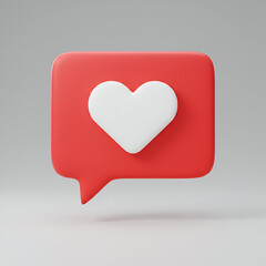 Red speech bubble with white heart icon in a simple, clean, 3D style. Modern social media notification element on a light gray background.
