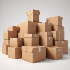 Several brown cardboard boxes against a pure white background , delivery, fiber, texture