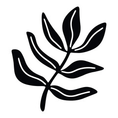 Modern doodle-style leaf icon in pure black, isolated for effortless integration into vector packs and decorative assets