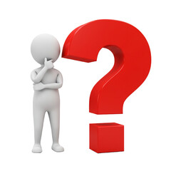 Guy with Red Question Mark Thinking Doubt Inquiry Asking Advice