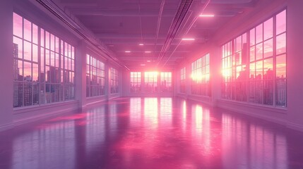 Bright and Modern Open Space with City View at Sunset