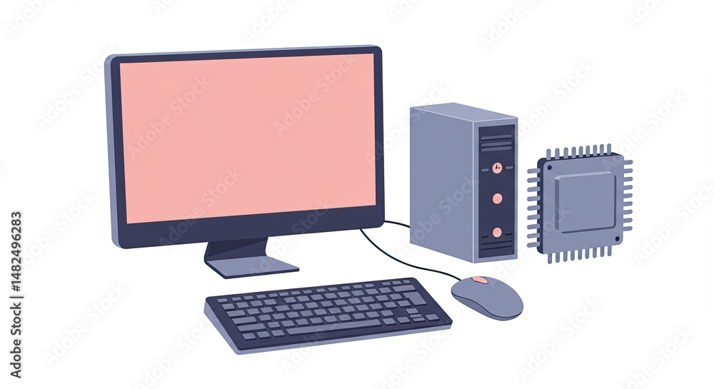 Poster Modern Computer Setup with CPU and Components