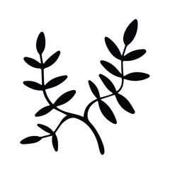 Monochrome silhouette of a single leaf in a playful doodle style on white background, suitable for patterns, labels and icons