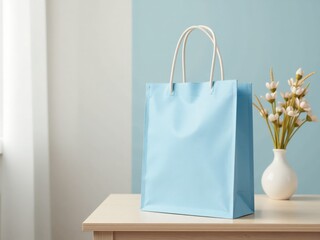 Elegant blue satin tote bag with smooth texture, minimalist design and versatile modern style, ideal for mockups and product photography.