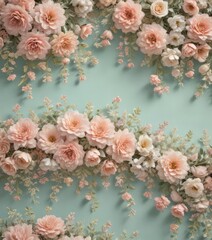 Pastel lace-trimmed artificial flower wall, vintage floral design, wallpaper background,  wallpaper background,  soft colors