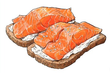 Salmon Toast Duo Cream Cheese Bites on Toasted Bread with Food Illustration.