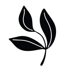 Isolated organic leaf shape in black ink doodle style, conveying a natural, rustic atmosphere for design concepts