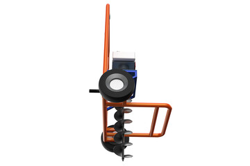 HOLE DIGGER GASOLINE AUGER SOIL DRILL Wheeled Post HANDHELD MACHINE FOR EARTH GROUND, Compact Soil Auger Machine for Planting Trees or Installing Fences, Facing Forward Wheels on a PNG Transparent 