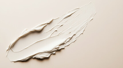 Close-up of smooth white cosmetic cream or makeup foundation smeared on a soft beige background. Generative AI
