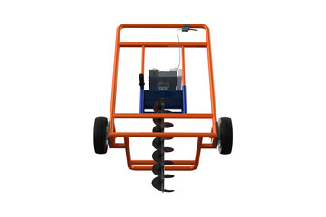 HOLE DIGGER GASOLINE AUGER SOIL DRILL Wheeled Post HANDHELD MACHINE FOR EARTH GROUND, Compact Soil Auger Machine for Planting Trees or Installing Fences, Facing Forward Wheels on a PNG Transparent 