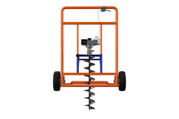 HOLE DIGGER GASOLINE AUGER SOIL DRILL Wheeled Post HANDHELD MACHINE FOR EARTH GROUND, Compact Soil Auger Machine for Planting Trees or Installing Fences, Facing Forward Wheels on a PNG Transparent 