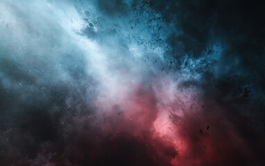 Cosmic nebulae swirl in vibrant hues of blue and red