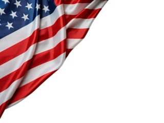 American flag waving against a transparent background for patriotic holiday concepts