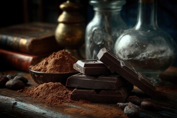 Dark Chocolate Blocks and Cocoa Powder: A Rich, Moody Still Life
