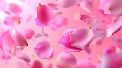 Beautiful pink rose petals floating gracefully against a soft pastel background