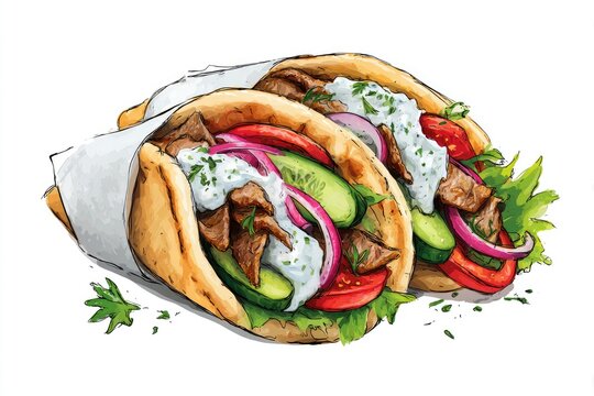 watercolor gyro wraps with fresh vegetables clip art preview