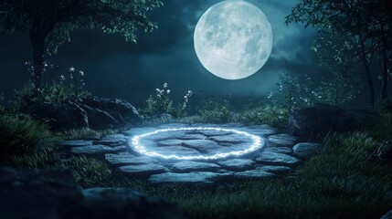 Fototapeta premium Healing circle of runes lighting up under a full moon