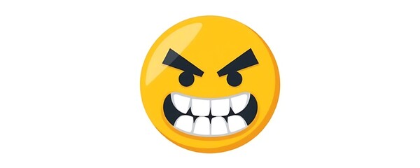 Fierce Yellow Smiley with Sharp Teeth and Thick Bold Eyebrows