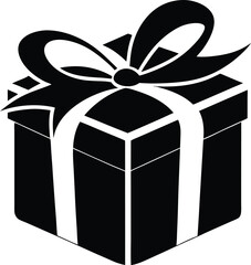 Gift box silhouette, black gift box,  simple package icon