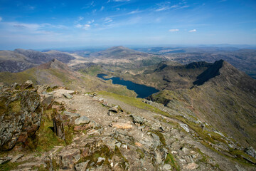 View from the summit of Mount Snowdon or Eryri, Wales' largest National Park
