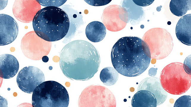 Abstract seamless pattern with circles in pastel colors. Watercolor style, polka dots, decorative, background, design, texture, modern, colorful, artis
